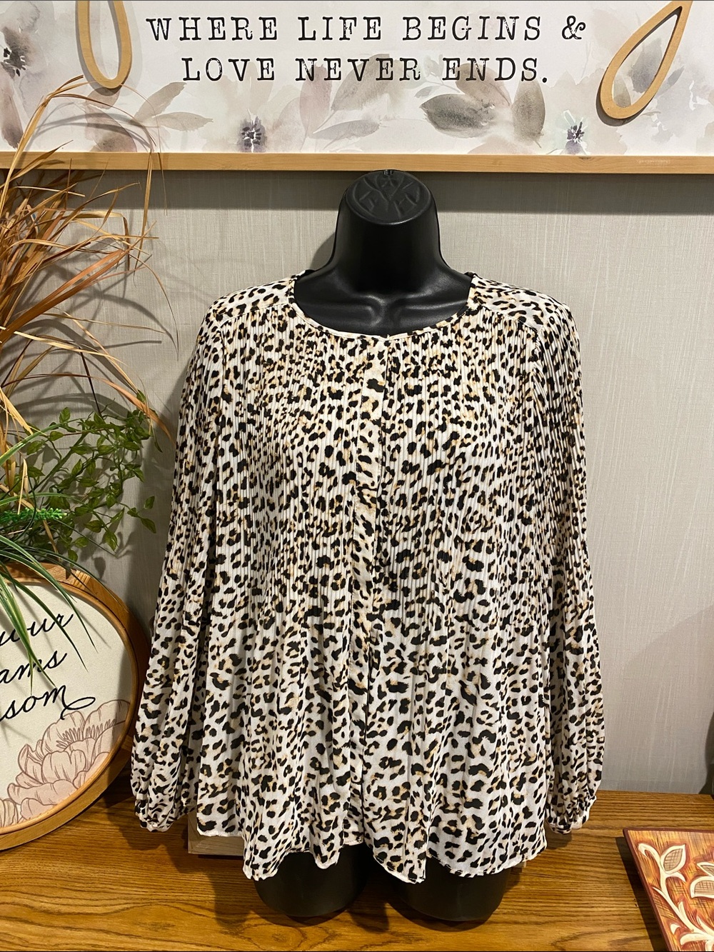 Banana Republic Cream and Black Leopard Pleated Blouse